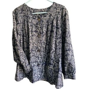 J.Jill Jacket Blue Gray Linen Blend Floral Relaxed Layering Brocade Womens XL